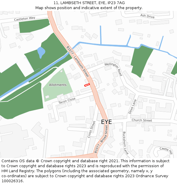 11, LAMBSETH STREET, EYE, IP23 7AG: Location map and indicative extent of plot