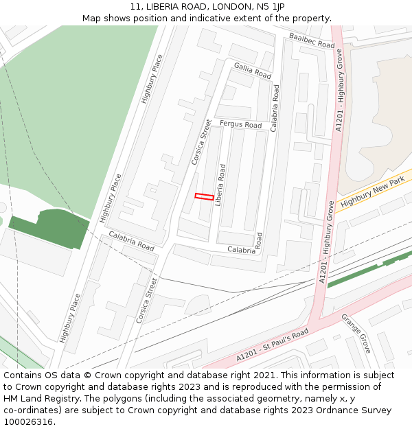 11, LIBERIA ROAD, LONDON, N5 1JP: Location map and indicative extent of plot