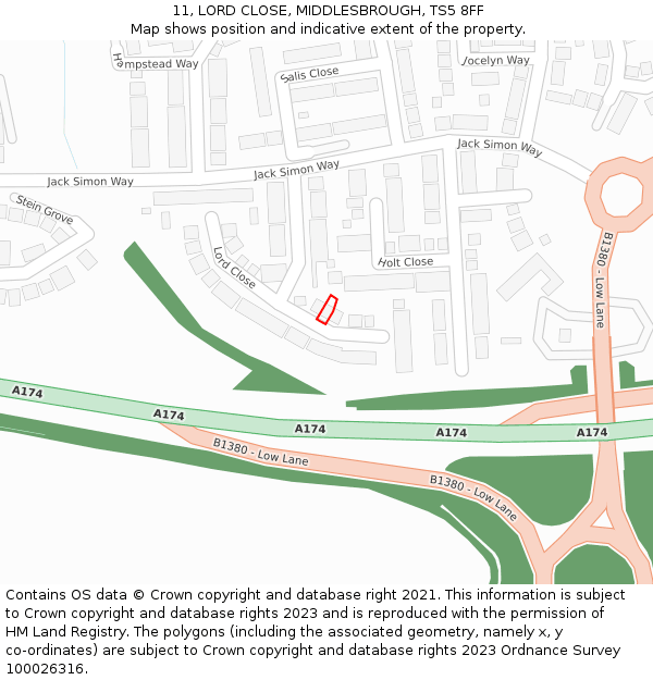 11, LORD CLOSE, MIDDLESBROUGH, TS5 8FF: Location map and indicative extent of plot