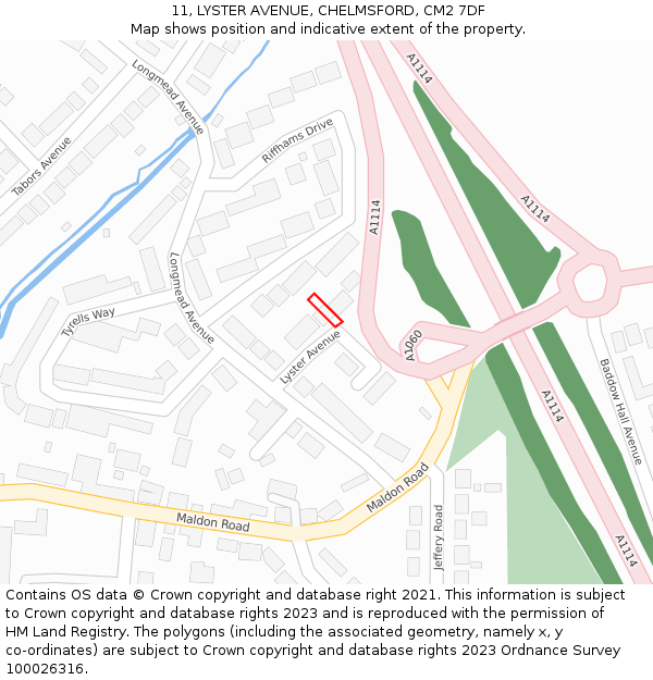 11, LYSTER AVENUE, CHELMSFORD, CM2 7DF: Location map and indicative extent of plot