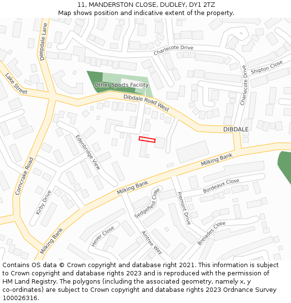 11, MANDERSTON CLOSE, DUDLEY, DY1 2TZ: Location map and indicative extent of plot