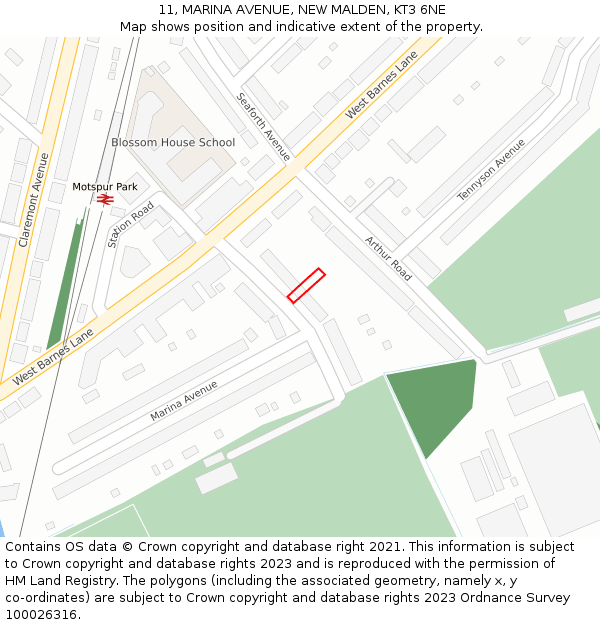 11, MARINA AVENUE, NEW MALDEN, KT3 6NE: Location map and indicative extent of plot