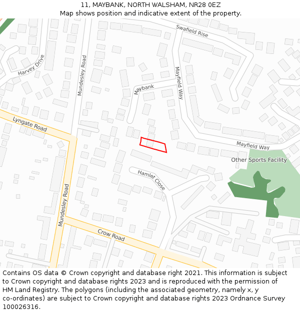 11, MAYBANK, NORTH WALSHAM, NR28 0EZ: Location map and indicative extent of plot