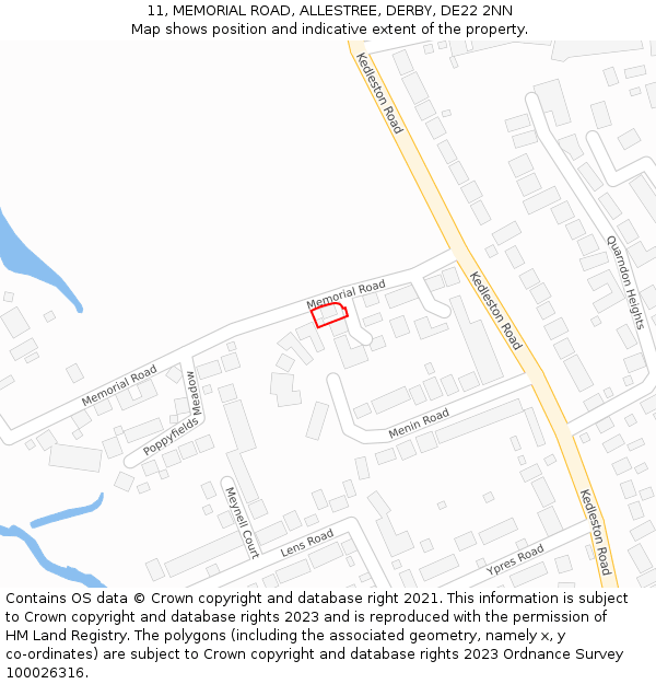 11, MEMORIAL ROAD, ALLESTREE, DERBY, DE22 2NN: Location map and indicative extent of plot
