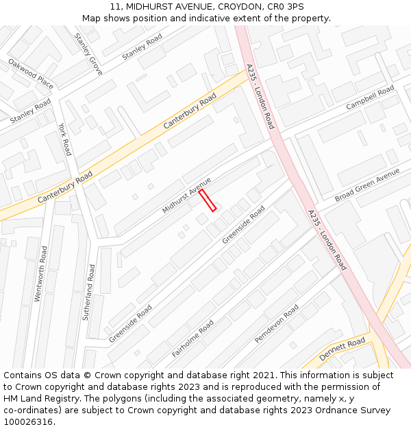 11, MIDHURST AVENUE, CROYDON, CR0 3PS: Location map and indicative extent of plot