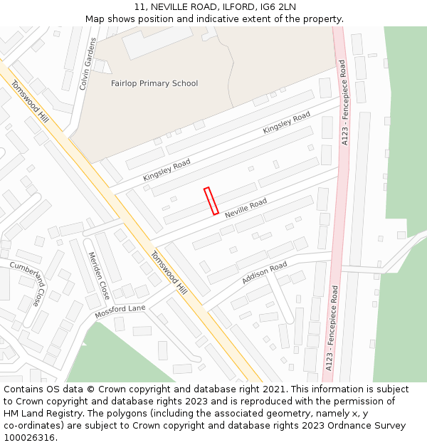 11, NEVILLE ROAD, ILFORD, IG6 2LN: Location map and indicative extent of plot