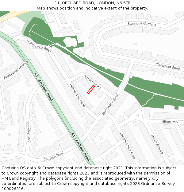 11, ORCHARD ROAD, LONDON, N6 5TR: Location map and indicative extent of plot