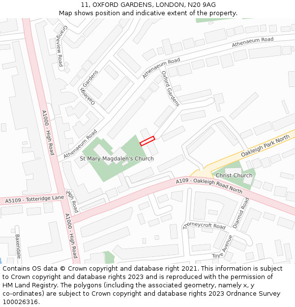 11, OXFORD GARDENS, LONDON, N20 9AG: Location map and indicative extent of plot