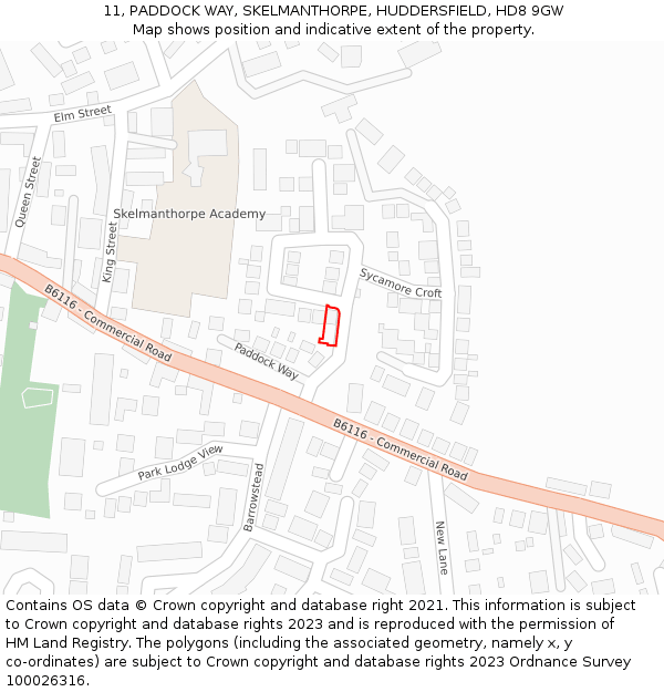 11, PADDOCK WAY, SKELMANTHORPE, HUDDERSFIELD, HD8 9GW: Location map and indicative extent of plot