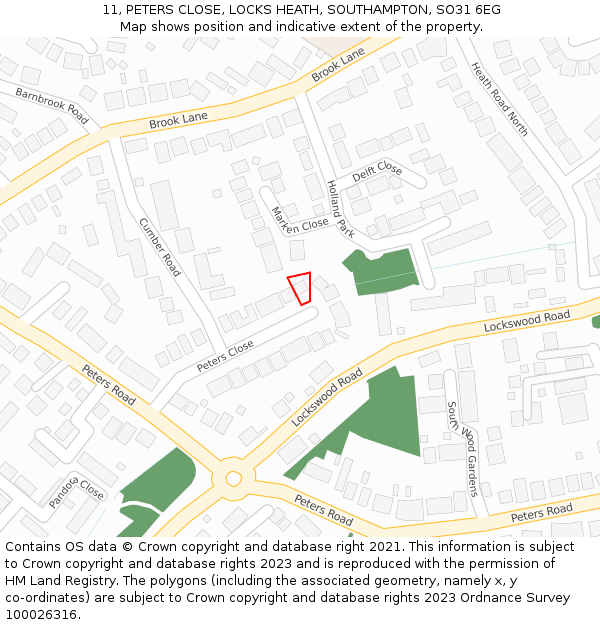 11, PETERS CLOSE, LOCKS HEATH, SOUTHAMPTON, SO31 6EG: Location map and indicative extent of plot