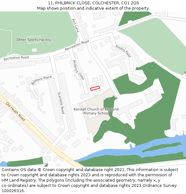 11, PHILBRICK CLOSE, COLCHESTER, CO1 2GS: Location map and indicative extent of plot