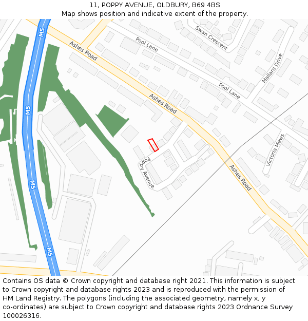 11, POPPY AVENUE, OLDBURY, B69 4BS: Location map and indicative extent of plot