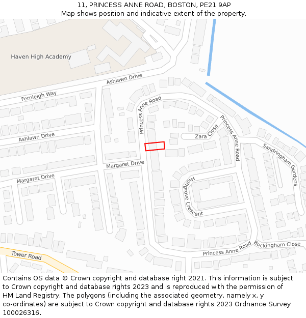 11, PRINCESS ANNE ROAD, BOSTON, PE21 9AP: Location map and indicative extent of plot