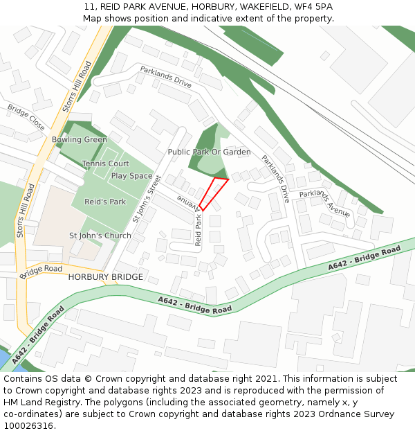 11, REID PARK AVENUE, HORBURY, WAKEFIELD, WF4 5PA: Location map and indicative extent of plot