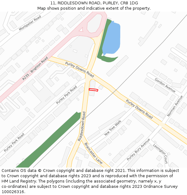 11, RIDDLESDOWN ROAD, PURLEY, CR8 1DG: Location map and indicative extent of plot