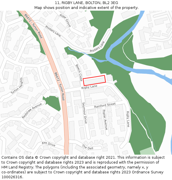 11, RIGBY LANE, BOLTON, BL2 3EG: Location map and indicative extent of plot
