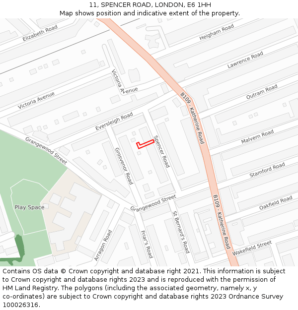 11, SPENCER ROAD, LONDON, E6 1HH: Location map and indicative extent of plot