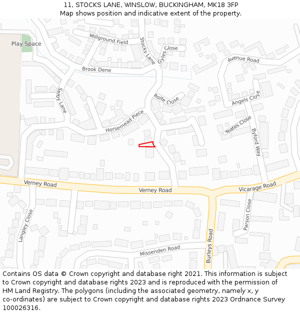 11, STOCKS LANE, WINSLOW, BUCKINGHAM, MK18 3FP: Location map and indicative extent of plot