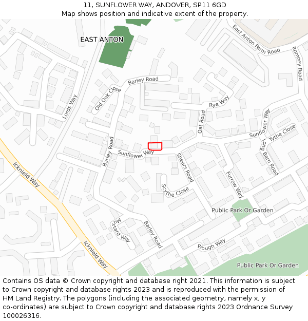 11, SUNFLOWER WAY, ANDOVER, SP11 6GD: Location map and indicative extent of plot