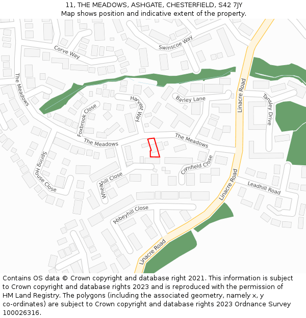 11, THE MEADOWS, ASHGATE, CHESTERFIELD, S42 7JY: Location map and indicative extent of plot