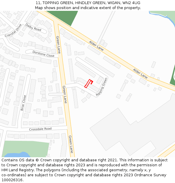 11, TOPPING GREEN, HINDLEY GREEN, WIGAN, WN2 4UG: Location map and indicative extent of plot