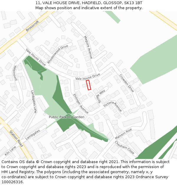 11, VALE HOUSE DRIVE, HADFIELD, GLOSSOP, SK13 1BT: Location map and indicative extent of plot