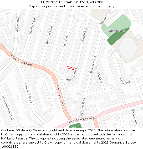11, WESTVILLE ROAD, LONDON, W12 9BB: Location map and indicative extent of plot