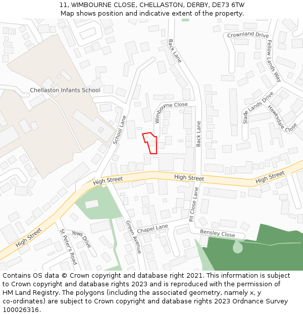 11, WIMBOURNE CLOSE, CHELLASTON, DERBY, DE73 6TW: Location map and indicative extent of plot