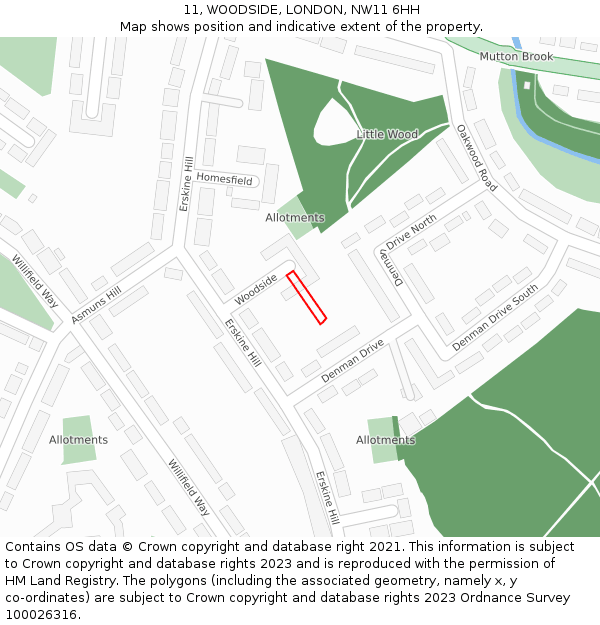 11, WOODSIDE, LONDON, NW11 6HH: Location map and indicative extent of plot