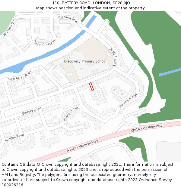 110, BATTERY ROAD, LONDON, SE28 0JQ: Location map and indicative extent of plot