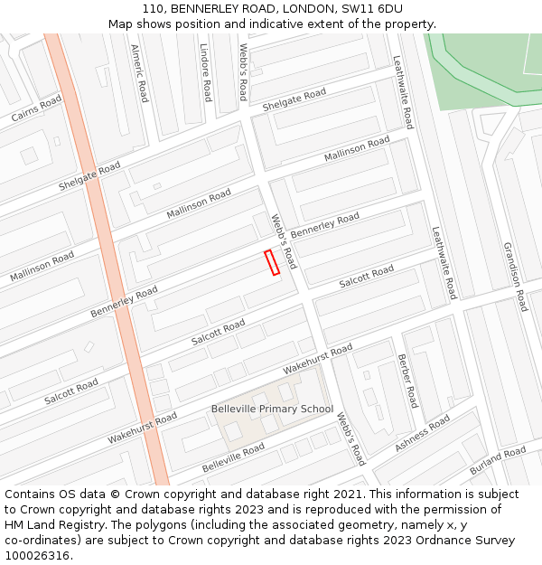 110, BENNERLEY ROAD, LONDON, SW11 6DU: Location map and indicative extent of plot