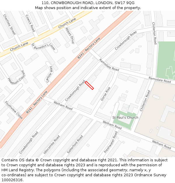 110, CROWBOROUGH ROAD, LONDON, SW17 9QG: Location map and indicative extent of plot