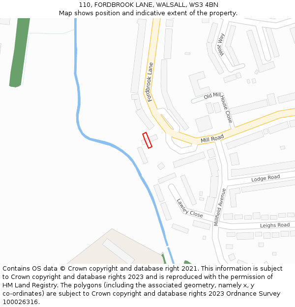 110, FORDBROOK LANE, WALSALL, WS3 4BN: Location map and indicative extent of plot