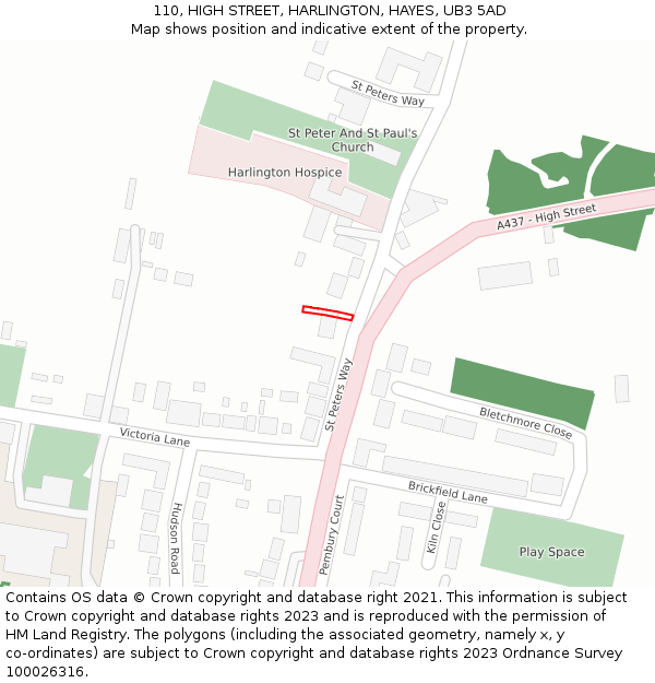 110, HIGH STREET, HARLINGTON, HAYES, UB3 5AD: Location map and indicative extent of plot