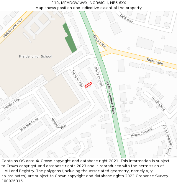 110, MEADOW WAY, NORWICH, NR6 6XX: Location map and indicative extent of plot