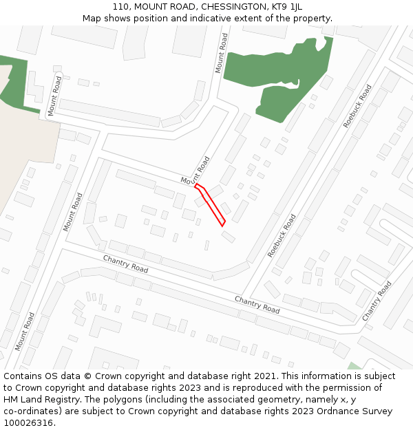 110, MOUNT ROAD, CHESSINGTON, KT9 1JL: Location map and indicative extent of plot