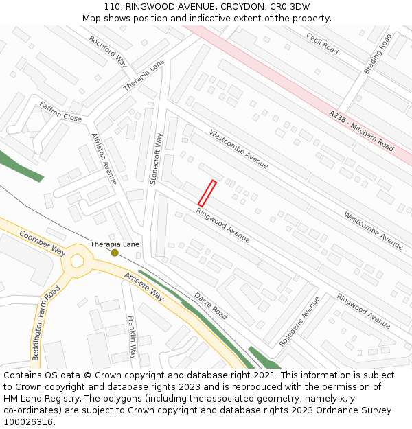 110, RINGWOOD AVENUE, CROYDON, CR0 3DW: Location map and indicative extent of plot