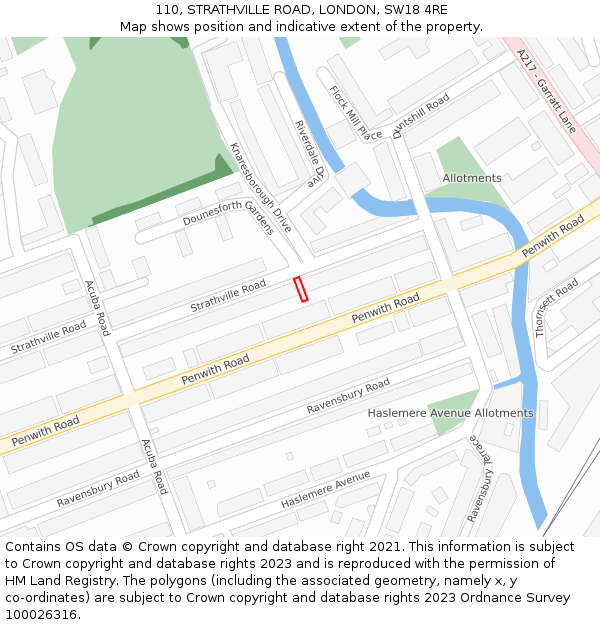 110, STRATHVILLE ROAD, LONDON, SW18 4RE: Location map and indicative extent of plot