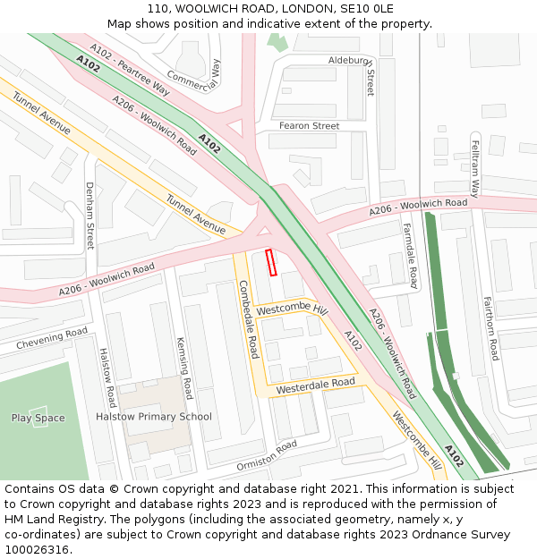 110, WOOLWICH ROAD, LONDON, SE10 0LE: Location map and indicative extent of plot