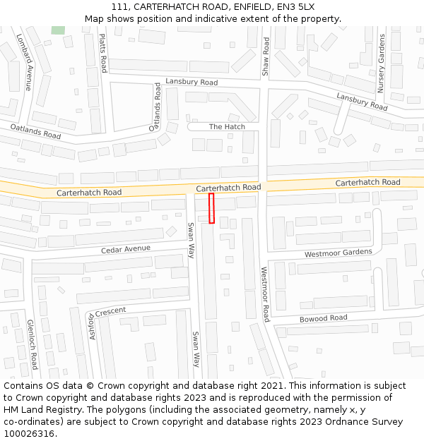 111, CARTERHATCH ROAD, ENFIELD, EN3 5LX: Location map and indicative extent of plot