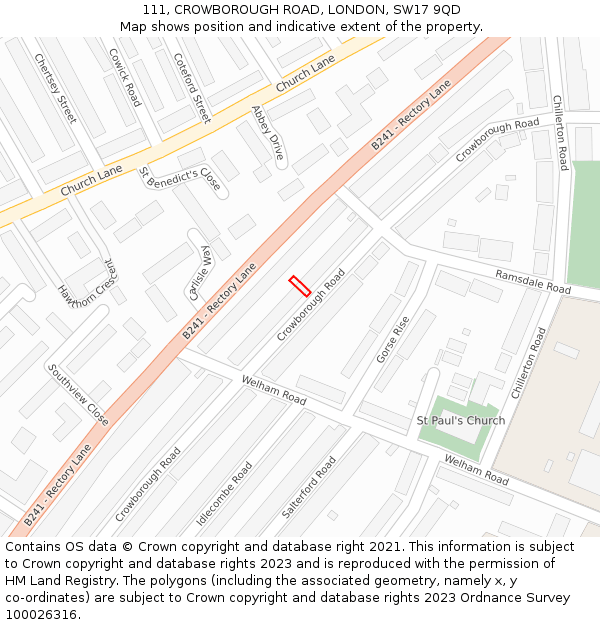 111, CROWBOROUGH ROAD, LONDON, SW17 9QD: Location map and indicative extent of plot