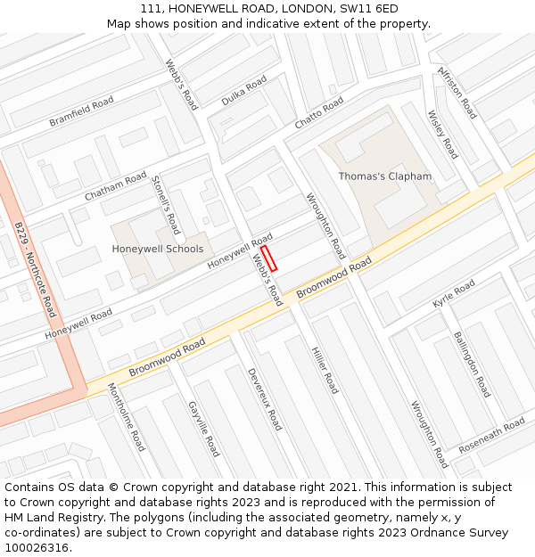 111, HONEYWELL ROAD, LONDON, SW11 6ED: Location map and indicative extent of plot