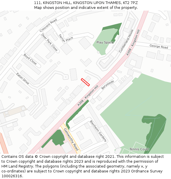 111, KINGSTON HILL, KINGSTON UPON THAMES, KT2 7PZ: Location map and indicative extent of plot