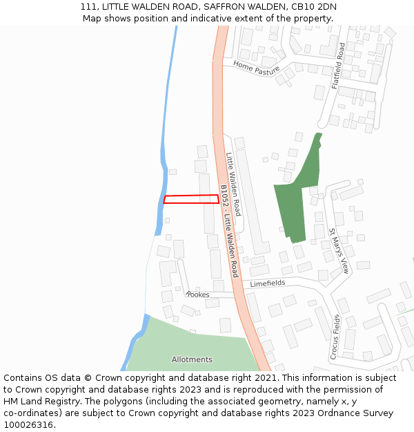 111, LITTLE WALDEN ROAD, SAFFRON WALDEN, CB10 2DN: Location map and indicative extent of plot