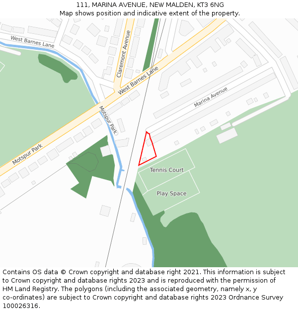 111, MARINA AVENUE, NEW MALDEN, KT3 6NG: Location map and indicative extent of plot