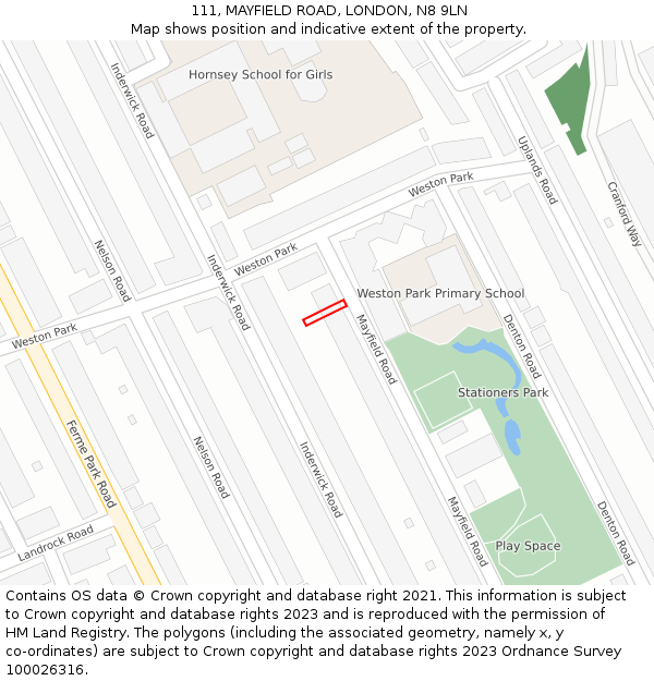 111, MAYFIELD ROAD, LONDON, N8 9LN: Location map and indicative extent of plot