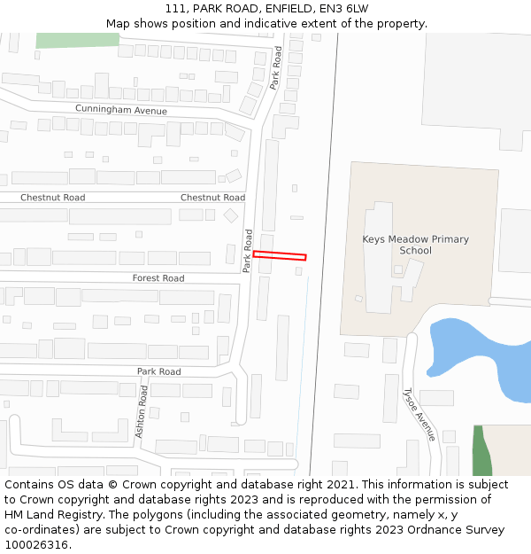 111, PARK ROAD, ENFIELD, EN3 6LW: Location map and indicative extent of plot
