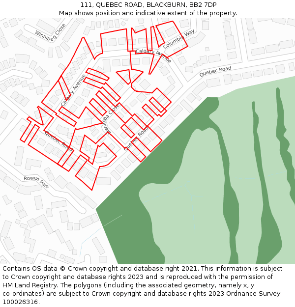 111, QUEBEC ROAD, BLACKBURN, BB2 7DP: Location map and indicative extent of plot