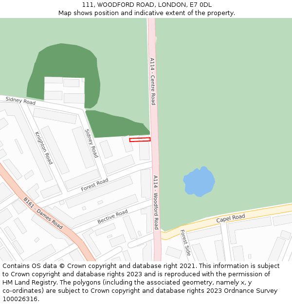 111, WOODFORD ROAD, LONDON, E7 0DL: Location map and indicative extent of plot