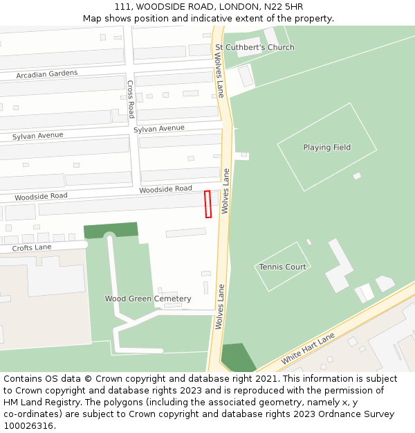 111, WOODSIDE ROAD, LONDON, N22 5HR: Location map and indicative extent of plot